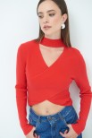 MAGLIA CROP INCROCIO COSTINA ROSSO