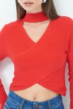 MAGLIA CROP INCROCIO COSTINA ROSSO