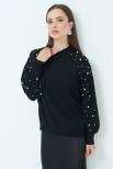 MAGLIA OVER CON PERLE MANICA NERO