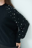 MAGLIA OVER CON PERLE MANICA NERO