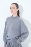 MAGLIA OVER CON PERLE MANICA GRIGIO