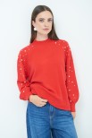 MAGLIA OVER CON PERLE MANICA ROSSO