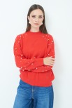 MAGLIA OVER CON PERLE MANICA ROSSO