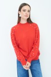 MAGLIA OVER CON PERLE MANICA ROSSO