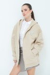 FELPA CON ZIP PIU CAPPUCCIO BEIGE