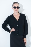 CARDIGAN CON BOTTONE GIOIELLO NERO