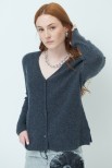 CARDIGAN SCOLLO V MISTO CASHMERE GRIGIO ANTRACITE