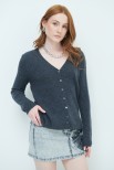 CARDIGAN SCOLLO V MISTO CASHMERE GRIGIO ANTRACITE