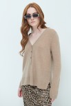 CARDIGAN SCOLLO V MISTO CASHMERE CAMMELLO