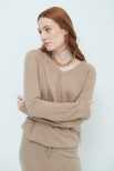 MAGLIA SCOLLO V BASIC MISTO CASHMERE CAMMELLO