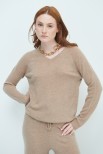 MAGLIA SCOLLO V BASIC MISTO CASHMERE CAMMELLO