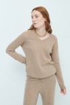 MAGLIA SCOLLO V BASIC MISTO CASHMERE CAMMELLO