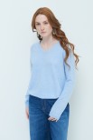 MAGLIA SCOLLO V BASIC MISTO CASHMERE CELESTE