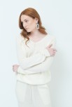 MAGLIA SCOLLO V BASIC MISTO CASHMERE CREMA