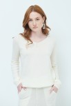 MAGLIA SCOLLO V BASIC MISTO CASHMERE CREMA