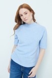 MAGLIA MEZZOCOLLO MEZZA MANICA MISTO CASHMERE CELESTE