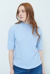 MAGLIA MEZZOCOLLO MEZZA MANICA MISTO CASHMERE CELESTE