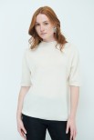 MAGLIA MEZZOCOLLO MEZZA MANICA MISTO CASHMERE CREMA