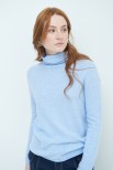 MAGLIA COLLO ALTO MISTO CASHMERE CELESTE