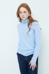 MAGLIA COLLO ALTO MISTO CASHMERE CELESTE