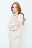 MAGLIA COLLO ALTO ASIMETRICA MISTO CASHMERE BEIGE