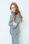 MAGLIA COLLO ALTO ASIMETRICA MISTO CASHMERE GRIGIO MEDIO