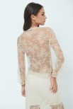 BLUSA IN PIZZO CON MANICA ELASTICO BEIGE