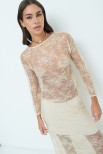 BLUSA IN PIZZO CON MANICA ELASTICO BEIGE