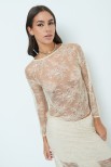 BLUSA IN PIZZO CON MANICA ELASTICO BEIGE