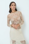 BLUSA IN PIZZO CON MANICA ELASTICO BEIGE