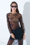 BLUSA IN PIZZO CON MANICA ELASTICO NERO