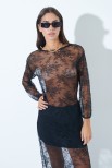 BLUSA IN PIZZO CON MANICA ELASTICO NERO