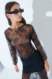 BLUSA IN PIZZO CON MANICA ELASTICO NERO