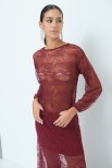 BLUSA IN PIZZO CON MANICA ELASTICO VINO