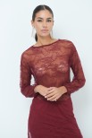 BLUSA IN PIZZO CON MANICA ELASTICO VINO