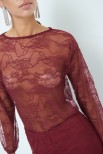 BLUSA IN PIZZO CON MANICA ELASTICO VINO