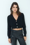 CARDIGAN CROP BOTTONI GIOIELLO NERO