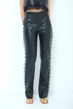 PANTALONE IN PELLE E PIZZO NERO