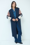 CAPPOTTO CON MANICA IN MAGLIA E FRANGE BLU