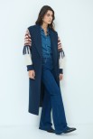 CAPPOTTO CON MANICA IN MAGLIA E FRANGE BLU