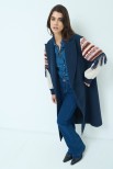 CAPPOTTO CON MANICA IN MAGLIA E FRANGE BLU