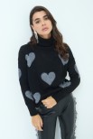 MAGLIA COLLO ALTO CON CUORI NERO/GRIGIO