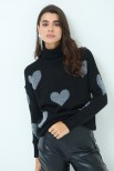 MAGLIA COLLO ALTO CON CUORI NERO/GRIGIO