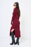 ABITO MIDI SCOLLO V A COSTE CON SPACCO BORDEAUX