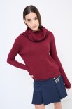 MAGLIA COLLO CIAMBELLA CON PROFILI PELLICCIA BORDEAUX