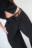 PANTALONE PALAZZO CON INSERTO PIZZO NERO