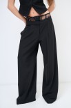 PANTALONE PALAZZO CON INSERTO PIZZO NERO