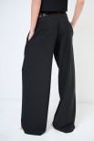 PANTALONE PALAZZO CON INSERTO PIZZO NERO