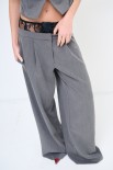 PANTALONE PALAZZO CON INSERTO PIZZO GRIGIO