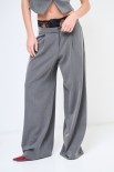 PANTALONE PALAZZO CON INSERTO PIZZO GRIGIO